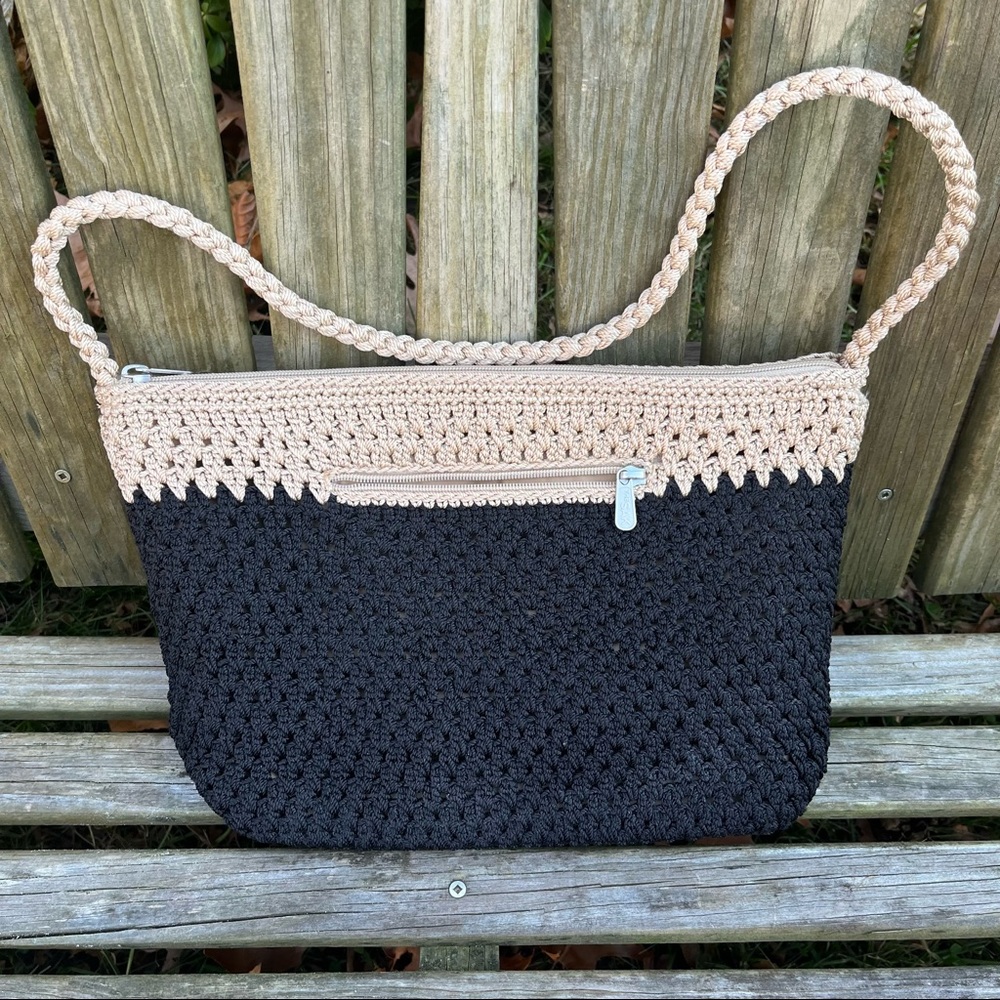 EUC The Sak knot crochet zip top purse shoulder bag - two tone two color - Picture 2 of 12
